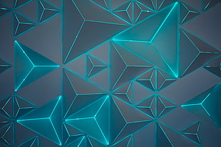 Pentagon, Triangles, Neon, Turquoise HD wallpaper