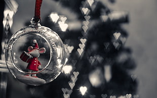 selective color photography of mouse in bauble with heart bokeh