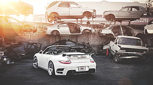white convertible coupe, car, Porsche, white cars