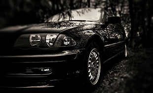 low light photography of black car