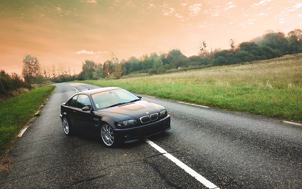 black BMW sedan, car, BMW, e46 HD wallpaper