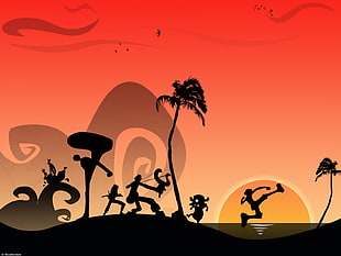silhouette of trees illustration, One Piece, Monkey D. Luffy, Tony Tony Chopper, Sanji