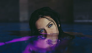 women, brunette, blue eyes, wet HD wallpaper