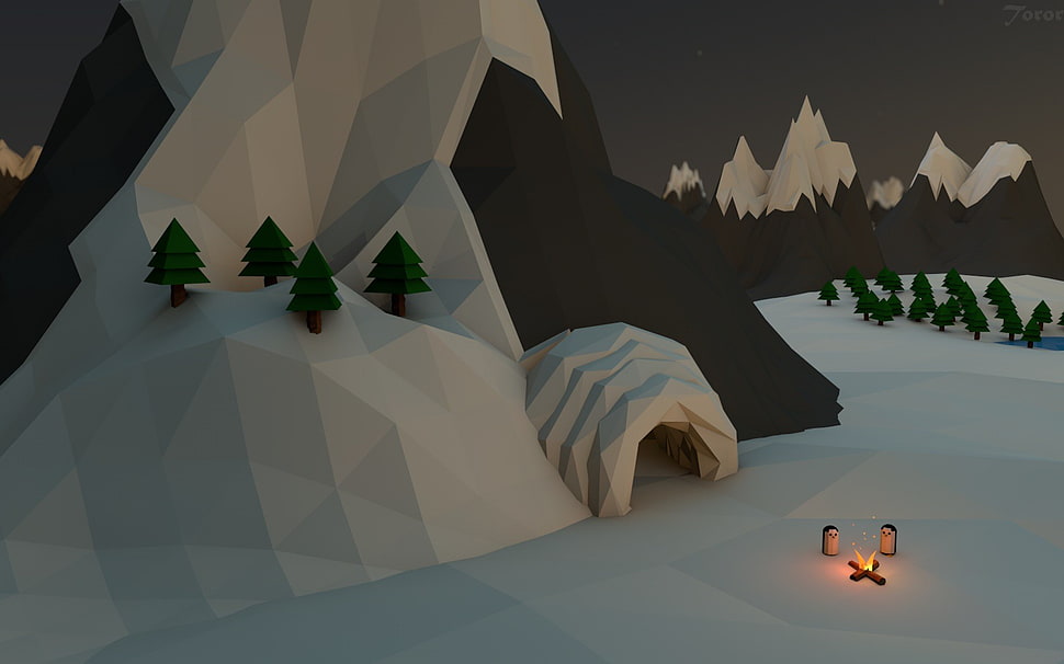 white igloo scale model, low poly, digital art HD wallpaper