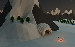 white igloo scale model, low poly, digital art