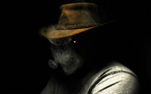 brown cowboy hat, hat, demon, creativity, digital art