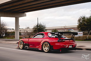 red coupe, Mazda RX-7, sports car, red cars