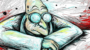 cartoon character drawing wallpaper, cartoon, drawing, Futurama, Professor Farnsworth HD wallpaper