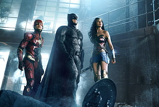 Batman, Flash, and Wonder woman movie clip digital wallpaper
