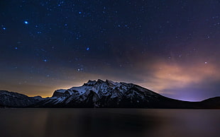 black and gray mountain, stars, space, planet, mountains