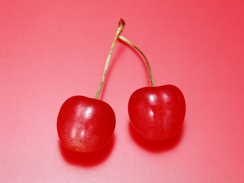 two red cherries HD wallpaper
