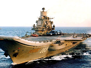 white and brown motor boat, aircraft carrier, military, Admiral Kuznetsov, vehicle