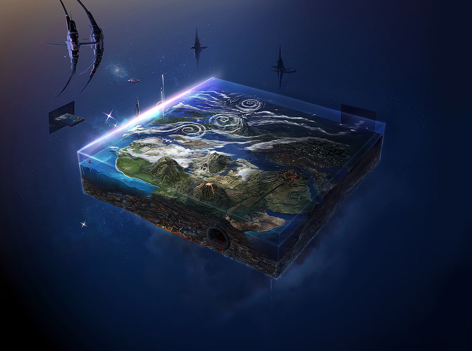 map illustration, digital art, render, space, planet HD wallpaper