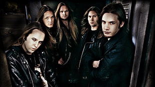 five man band wearing black leather jackets HD wallpaper
