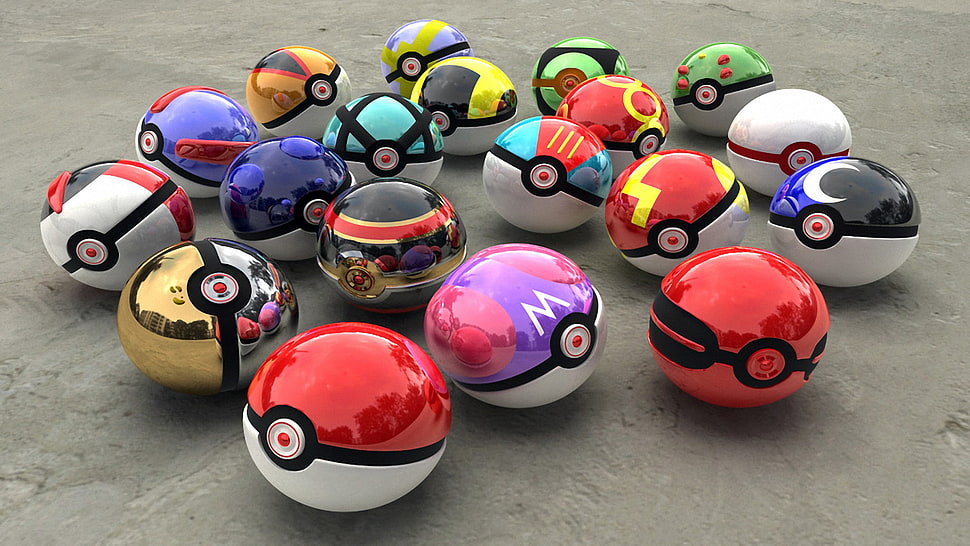 assorted-color Pokemon ball lot, Pokémon, 3D HD wallpaper