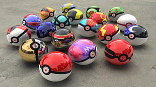 assorted-color Pokemon ball lot, Pokémon, 3D