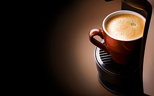 photo of red ceramic coffee mug on coffee maker digital wallpaper