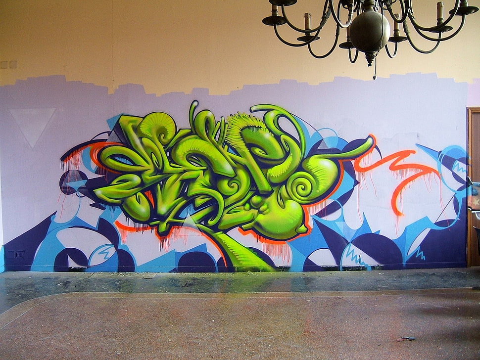 green and blue graffiti artwork, graffiti HD wallpaper