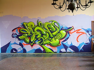 green and blue graffiti artwork, graffiti