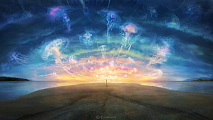 jellyfish digital illustration, artwork, digital art, jellyfish, fantasy art HD wallpaper