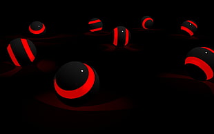 red and black lighted ball lot, abstract, dark, red, sphere