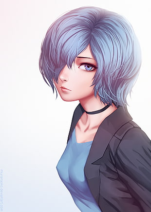 blue haired anime character