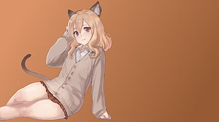 brown haired female anime character illustration, anime, anime girls, cat girl, original characters HD wallpaper