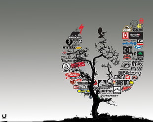 assorted brand logo illustration, trees, brands, skateboarding, surfing