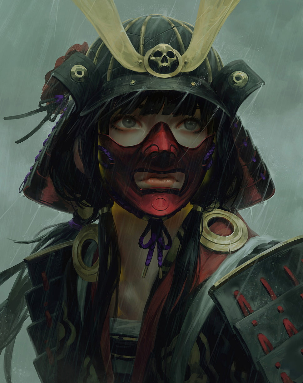 black haired female samurai character, warrior, fantasy art, samurai HD wallpaper
