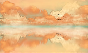 white and orange cloudy sky, artwork HD wallpaper