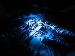 blue and black circuit board
