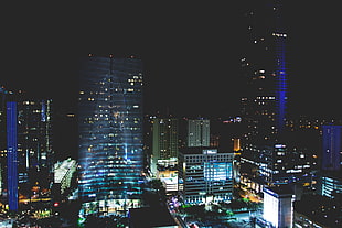 city buildings, cityscape, night, skyscraper, lights