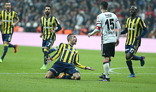 men's yellow and blue jersey, Robin van Persie, Fenerbahçe, Besiktas J.K., soccer HD wallpaper