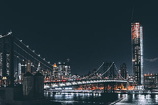 Manhattan Bridge, New York at night HD wallpaper