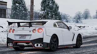 white coupe, car, Grand Theft Auto V, Nissan GT-R, Nissan GT-R NISMO