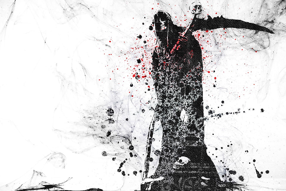 black scythe wallpaper, death, ink wash paintings, Grim Reaper HD wallpaper