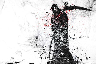 black scythe wallpaper, death, ink wash paintings, Grim Reaper