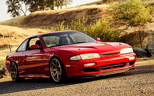 red coupe, Nissan S14, Zenki, red, JDM