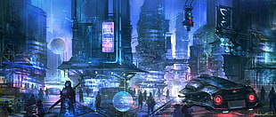 futuristic illustration, science fiction, cyberpunk, fantasy art, cyber HD wallpaper