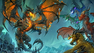 orange dragon illustration, World of Warcraft, dragon