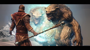 mage and beast wallpaper, The Elder Scrolls V: Skyrim, sorcerer, bears, werebear