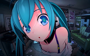 eyes, Hatsune Miku, Vocaloid, blue hair HD wallpaper