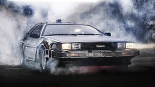 black and gray coupe, Back to the Future, DeLorean, artwork, movies