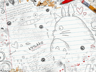 white lined paper, My Neighbor Totoro, Studio Ghibli, Totoro