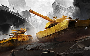 two yellow army tanks digital wallpaper HD wallpaper