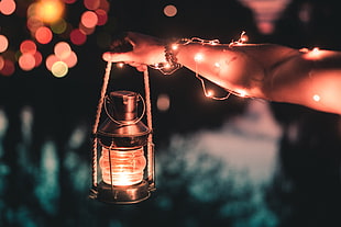 grey steel lantern, Lantern, Lamp, Hand