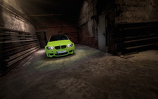 green car digital art, BMW, BMW E82, BMW M1 Coupe, green cars