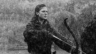 recurved bow, Game of Thrones, monochrome, Ygritte, Rose Leslie