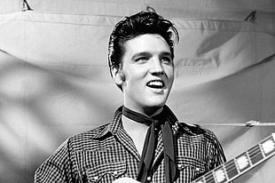grayscale photo of Elvis Presley