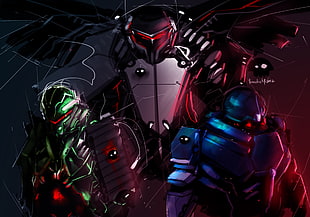 three assorted robots illustration, robot, cyborg, mech, science fiction HD wallpaper